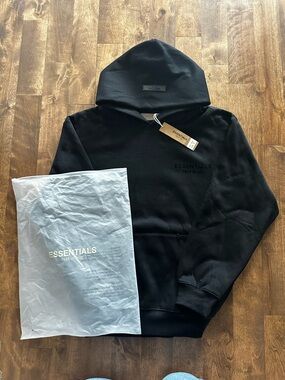 Essentials Black Pullover Hoodie with Subtle Logo